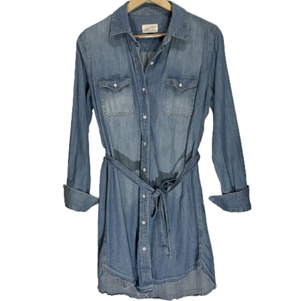 Universal Thread Blue Cotton Denim Button Front Western Dress Waist Belt Size XS